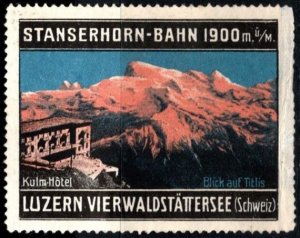 Vintage Switzerland Poster Stamp Stanserhorn Railway Kulm Hotel View Of Titlis