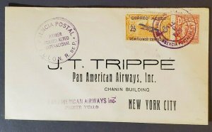 1929 Colon Panama to New York USA Pan American Uprated Overprint Air Mail Cover