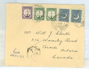 Pakistan 25/26/27 1951 short paid/postage due cover to Toronto, Ontario, Canada.  Opening tears/faults, aged, manuscript docketi