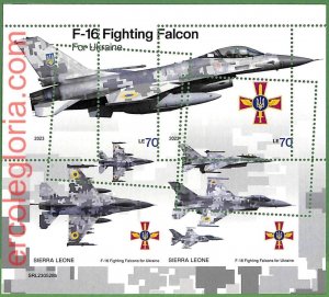 B1805 - SIERRA LEONE - ERROR MISPERF Stamp Sheet - 2023 - F-16 Fighting Falcon-