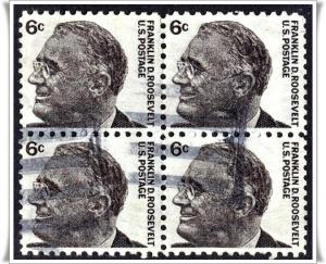 ♦SC#1284 6¢ Franklin Roosevelt Block of Four (Used) 