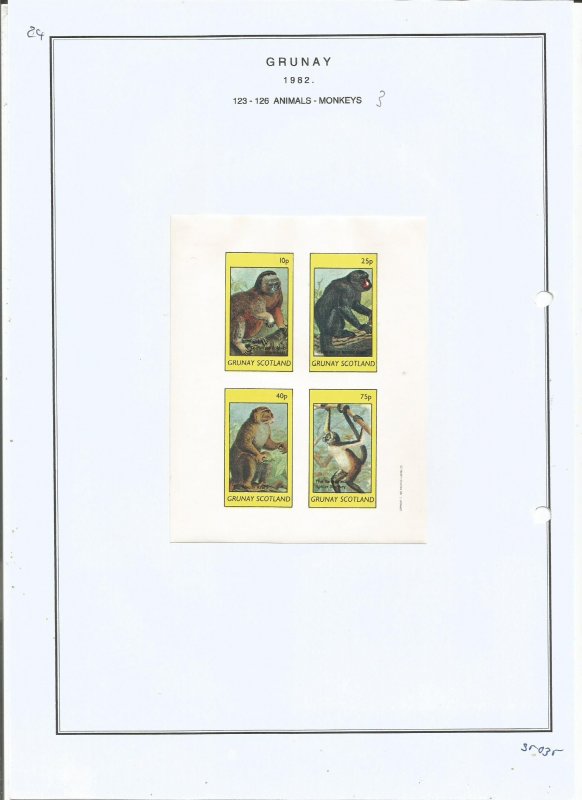 GRUNAY- 1982 - Monkeys - Sheets - Mint Light Hinged - Private Issue