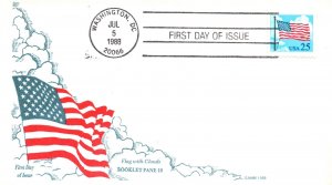 US FIRST DAY COVERS FLAG WITH CLOUDS (BOOKLET PANE OF 10) DIFFERENT CACHETS 1988