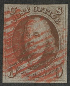 MALACK 1 VF+ lite red cancel, very nice b4513