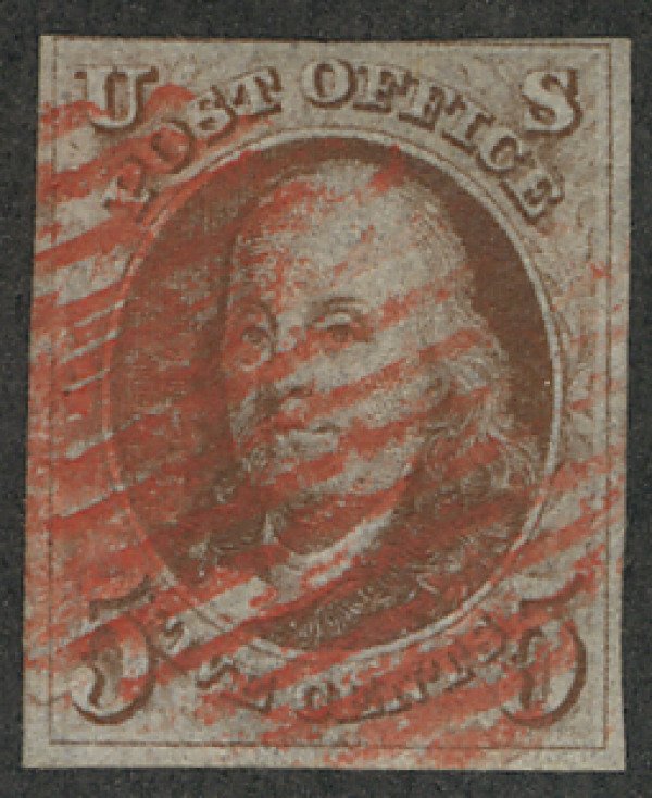 MALACK 1 VF+ lite red cancel, very nice b4513