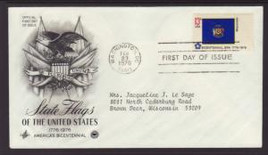 US Wisconsin State Flag 1976 PCS Typed FDC BIN