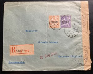 1919 Tanger French Morocco Registered Censored Cover To Trieste Italy Sc#83