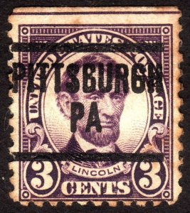 1923, US 3c, Lincoln, Used, Pittsburgh precancel, Sc 555