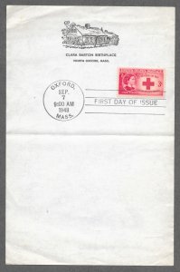 967 FDC, Clara Barton, on Birthplace Letter Head, FREE INSURED SHIPPING