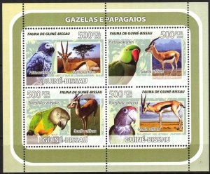 Guinea Bissau 2008 Birds Parrots and Gazelles Sheet MNH