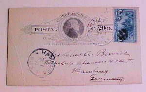 US  POSTAL CARD OAKLAND PIER TRANSFER 1893 B/S HAMBURG