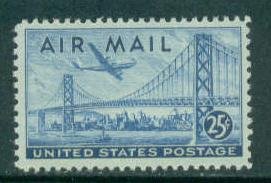 U.S. #C36  San Francisco Bridge & Stratocruiser 25c Single, MNH.