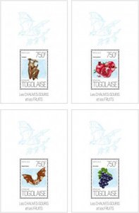 Togo - Bats - Mammals - Fruits - Pomegranates - 4 Stamp Set - 20H-643