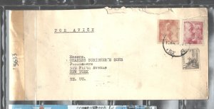 SPAIN POSTAL HISTORY CENSORED COVER FROM BARCELONA TO NEW YORK1945
