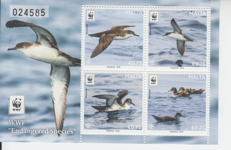 2016 Malta WWF Shearwater Birds MS4 (Scott NA) MNH