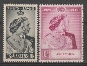 ASCENSION : 1948 KGVI Silver Wedding set 3d & 10/-. MNH **.