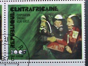 CENTRAL AFRICA-1976 COOPERATION OF USSR &  USA- SPACE HEROES-CTO BLOCK OF 4- VF