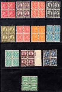 MOMEN: US STAMPS #554-555, 558-565, 568 BLOCKS OF 4 MINT OG NH LOT #82553