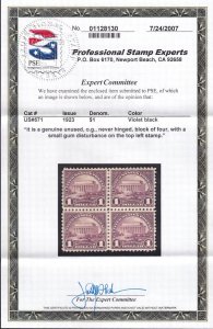 US #571 Mint OGnh, Block,  With Cert.