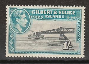 GILBERT & ELLICE ISLANDS 1939 KGVI BRIDGE 1/- PERF 13.5