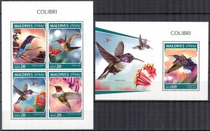 Maldive Islands 2018 Birds Colibri Hummingbirds Sheet + S/S MNH