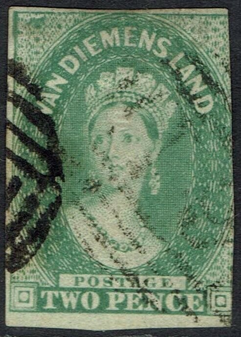 TASMANIA 1856 QV CHALON 2D IMPERF NO WMK USED 