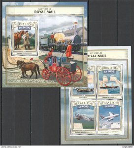 2016 Sierra Leone Transport 500 Years Of Royal Mail Kb+Bl ** Stamps St456