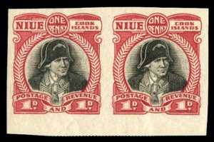 Niue #54, 1932 1p deep red and black, imperf horizontal pair, never hinged