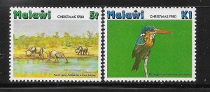 Malawi 1980 Christmas Elephant Kingfisher Sc 374,377 MNH A3422