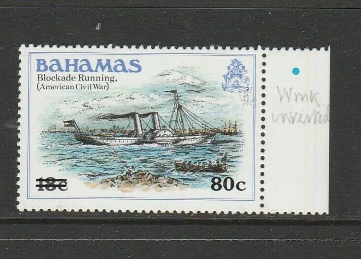 Bahamas 1983 Opts 80c on 18c WMK INVERTED UM/MNH Marginal SG 648w