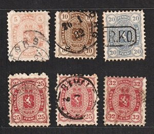 Finland 1875-81 Knife-wielding Lion on Sled (6v, Pf 11) F Used CV$170+