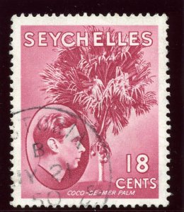 Seychelles 1949 KGVI 18c rose-carmine very fine used. SG 139cb.