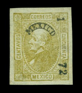 MEXICO 1872  Hidalgo  50c yellow - Mexico district -  Scott # 96 mint MNH VF-XF