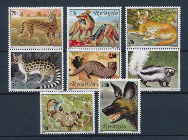 [60190] Rwanda 1981 Wild animals Jackal Cat Wild dog MLH