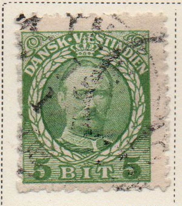 Danish West Indies Sc 43 1908 5 bit green Frederik VIII stamp used