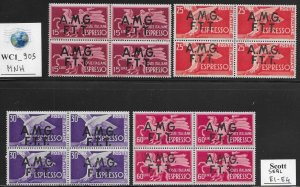 WC1_905 ITALY. TRIESTE. Beautiful blocks of 1947 ESPRESSO air set. Scott E1-E4.M
