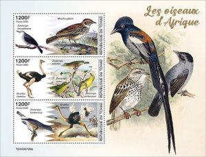 Chad - 2022 Birds of Africa, Gillett's Lark - 3 Stamp Sheet - TCH220120a