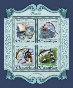 Mozambique - 2018 Fishing on Stamps - 4 Stamp Sheet - MOZ18122a