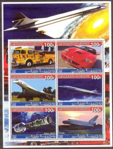 Djibouti 2006 Fire Trucks Space Shuttle Soyuz - Apollo Concorde Sheet MNH