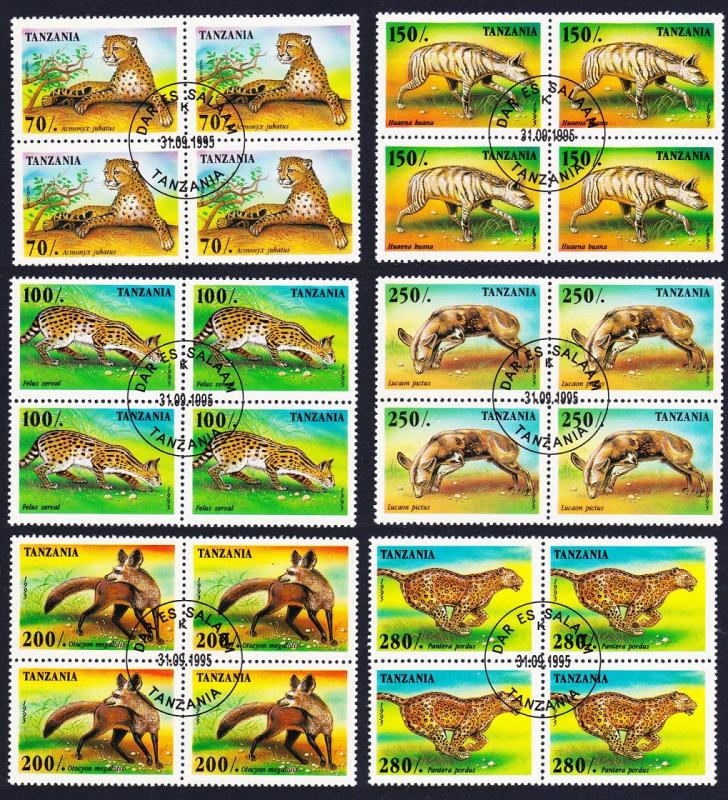 Tanzania Predators 6v Blocks of 4 CTO SC#1422-1429 MI#2210-2216+Block 302