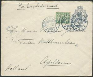 NETHERLANDS INDIES 1916 uprated 10c envelope used BUITENZORG to Holland....39874