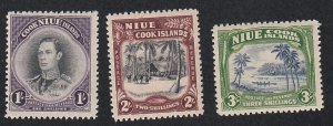 Niue # 73-75, King George VI & Scenes, Mint LH, 1/2 Hinged Cat.,