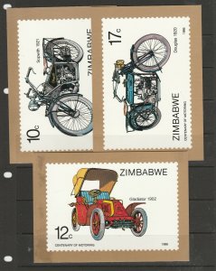 Zimbabwe, 1986 Vintage cycles & cars on 6 Maxicards, stamps first day on reverse