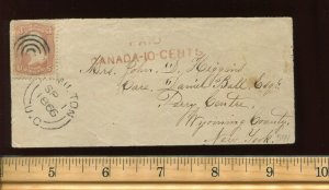 65 Washington on 1866 Cover Originating in Canada to Perry Center NY w/APS Cert!