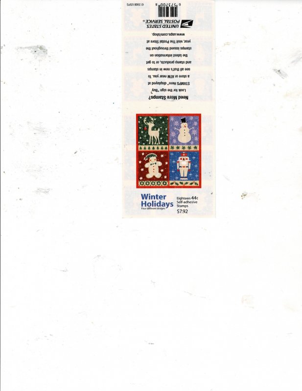 Winter Holidays 44c US Postage ATM Booklet of 18 stamps #4432b VF MNH