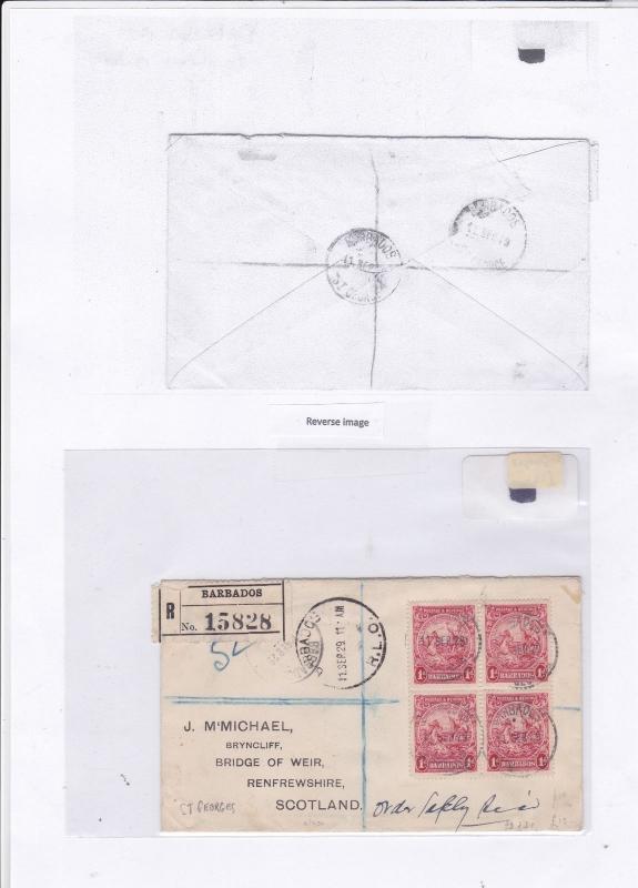 barbados  1929 registered  stamp cover Ref 9181