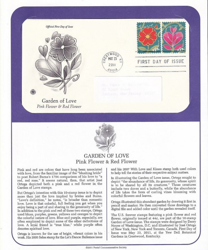 2011 Garden of Love Flowers Sc 4531-40 FDCs, PCS cachets on info pages 4540a