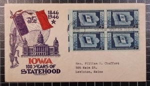 Scott 942 - Iowa Staehle FDC - Typed Address - Block Of 4 - Planty 942-12