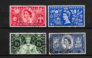 GB QEII, 1953 SG532-535 Coronation Set Fine Used CDS