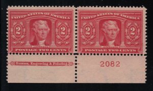 1904 Sc 324 Louisiana Purchase 2c MNH full OG plate number & imprint pair 2082B